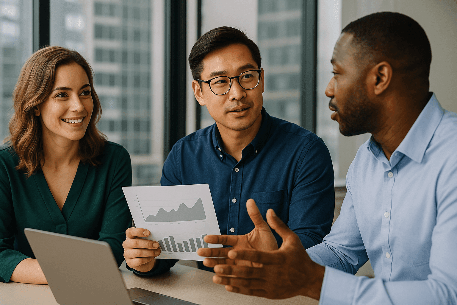 Professionals discussing strategic recruiting